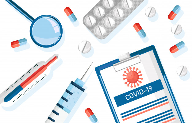 corona virus medicamento drogas conjunto com pilulas injecoes e prancheta de papel com estatisticas