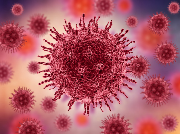 fundo medico d com celulas de virus abstratas