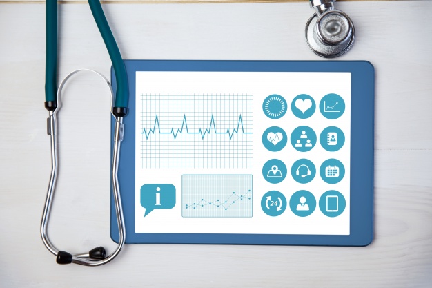 aplicacao medica tablet e estetoscopio