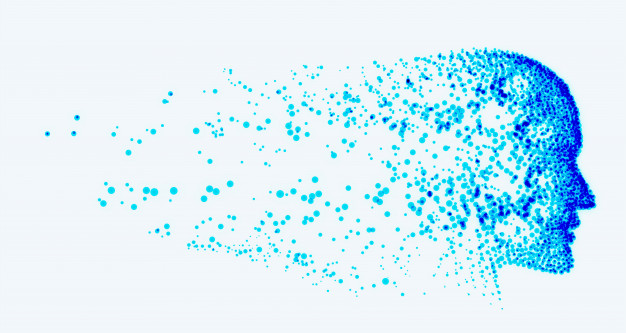 inteligencia artificial ai destruindo rosto azul