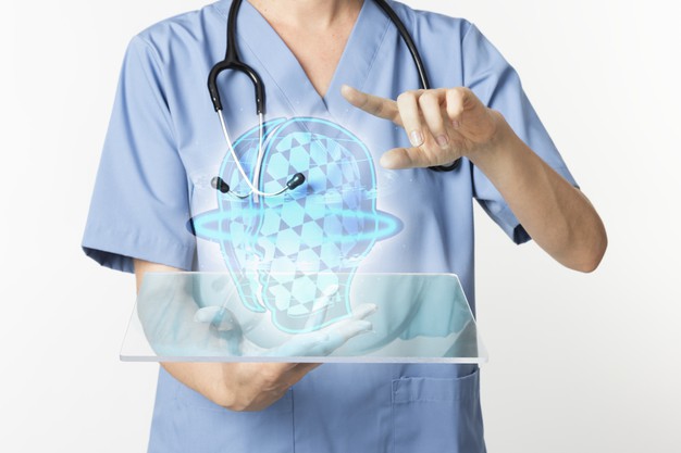 medicos usando tablet transparente com tecnologia medica de holograma