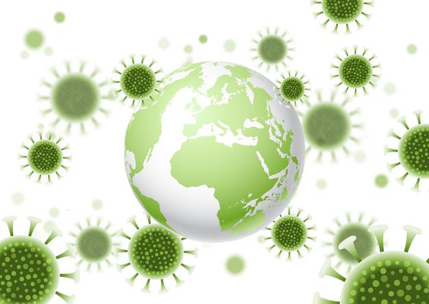 fundo abstrato com um globo mundial e design de celulas de virus