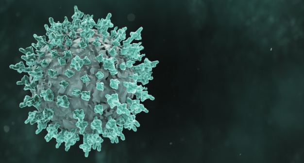 ilustracao grafica da pandemia do coronavirus verde em um fundo escuro