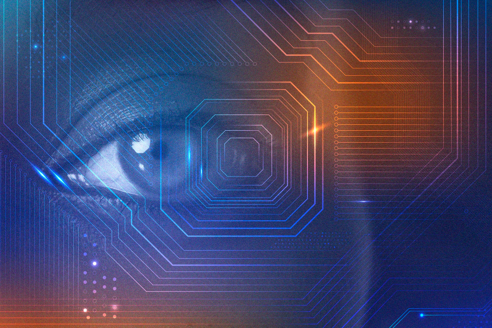 biometrics digital transformation with futuristic microchip remixed media