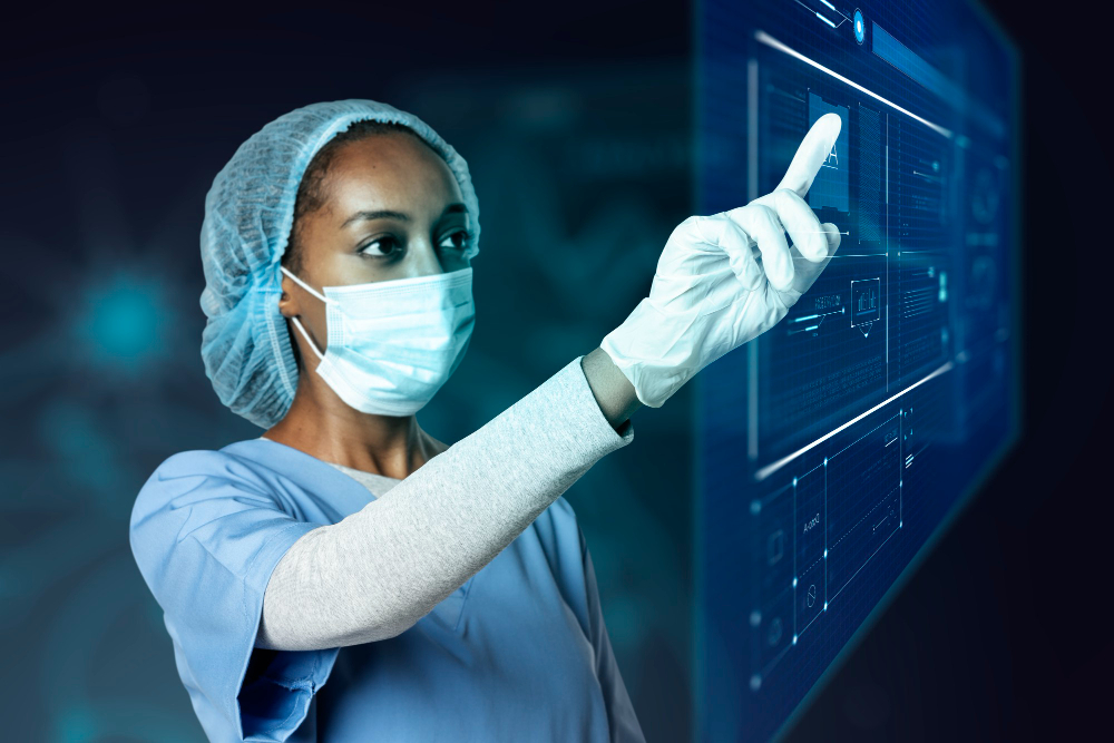 doctor touching modern virtual screen interface medical technology
