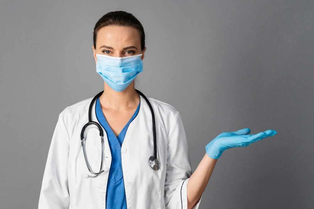 female doctor at hospital wearing mask
