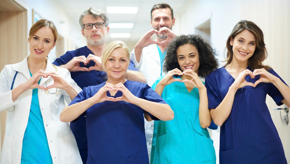 group of doctors with heart symbol