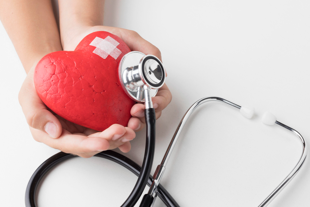 top view world heart day concept with stethoscope