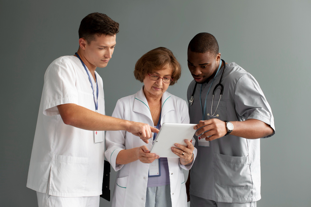 close up on team of health workers