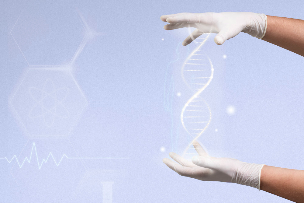 dna genetic engineering biotechnology with scientist amp rsquo s hands disruptive technology remix