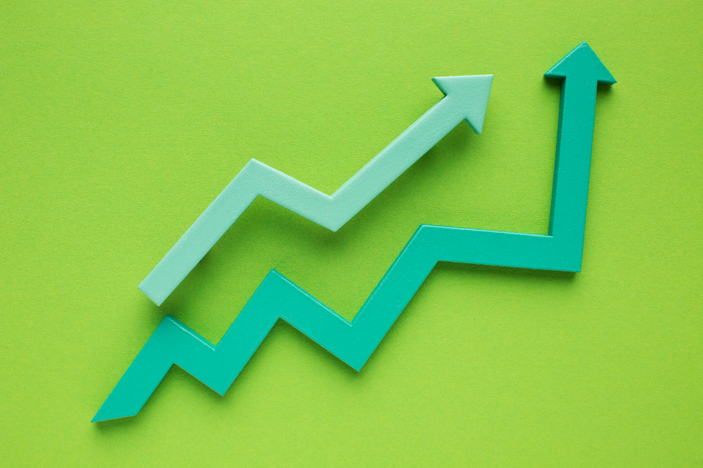 top view of statistics presentation with arrow