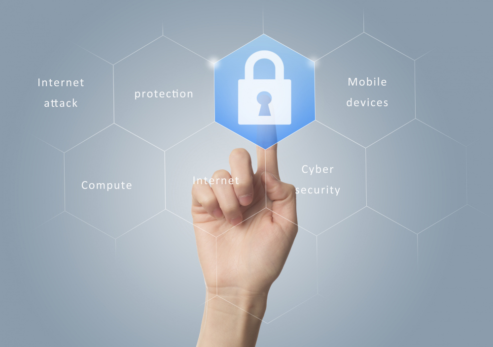 hand pressing security button on touch screen