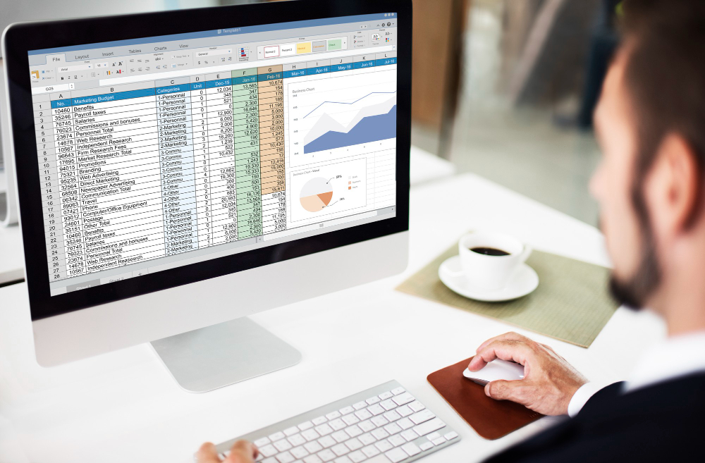 spreadsheet marketing budget report file concept