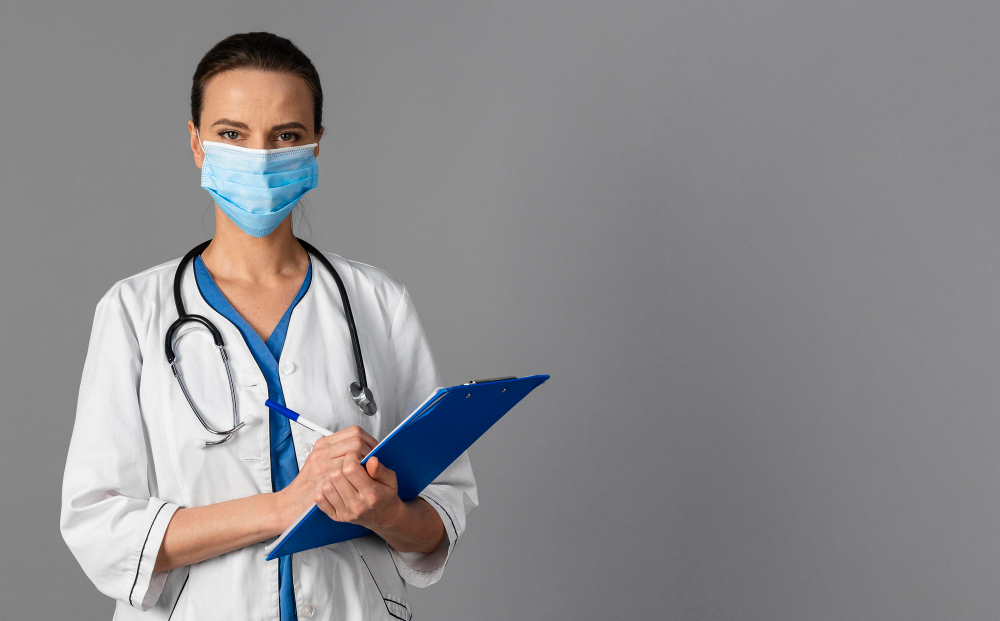 female doctor at hospital wearing mask