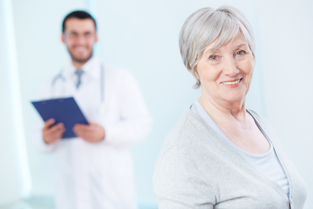 healthy woman in doctor s office