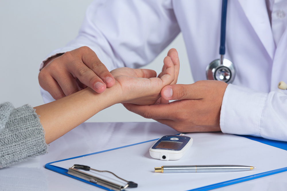 world diabetes day docter checking patient pulse s