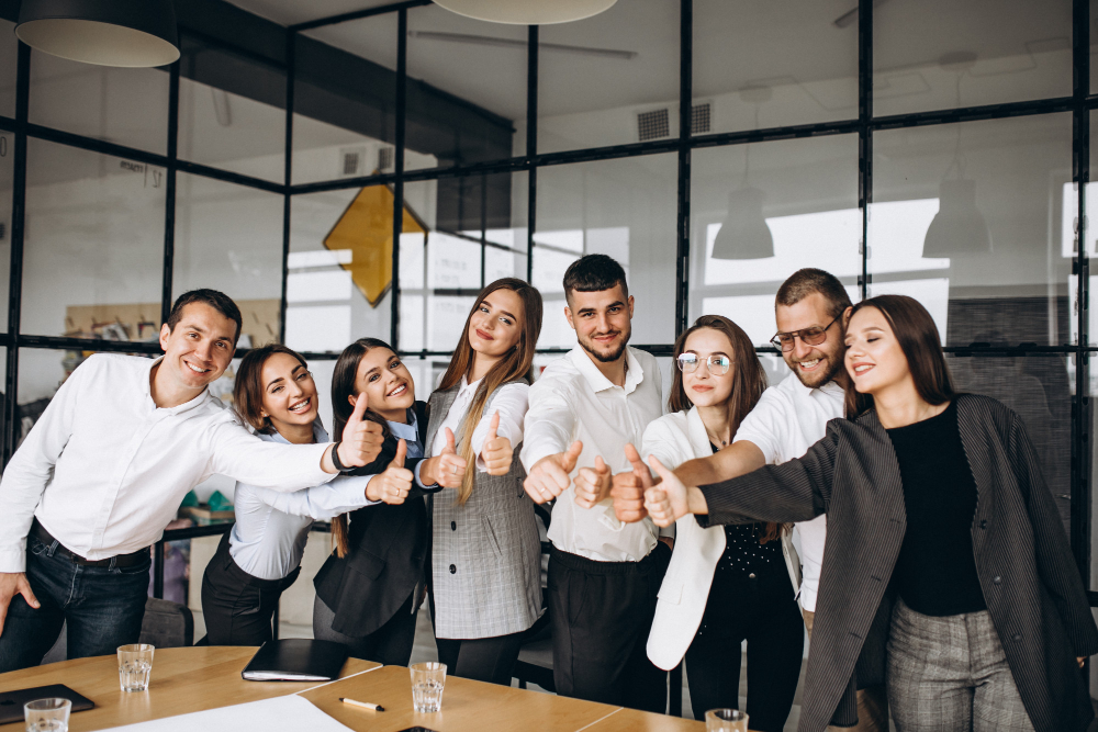 group of people working out business plan in an office