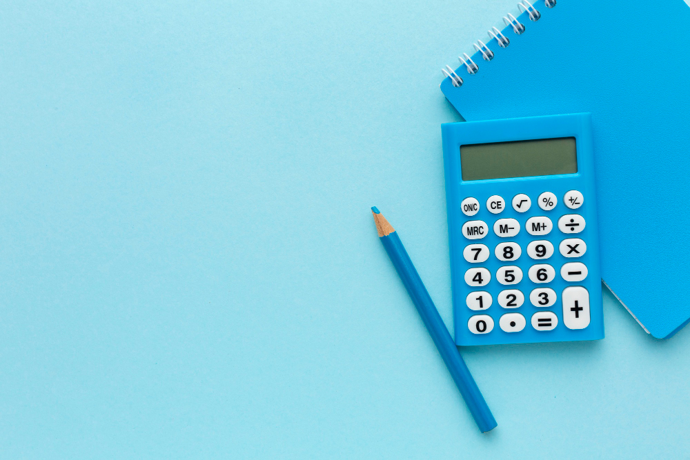 top view calculator and notebook frame