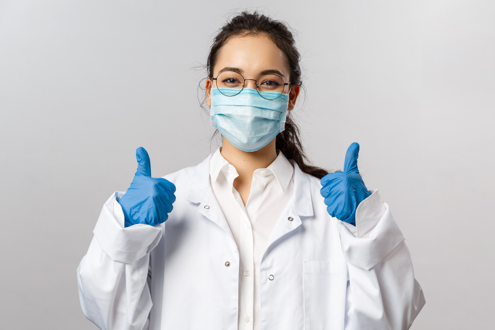 doctors infectionist research and covid concept satisfied young asian female doctor receive good res