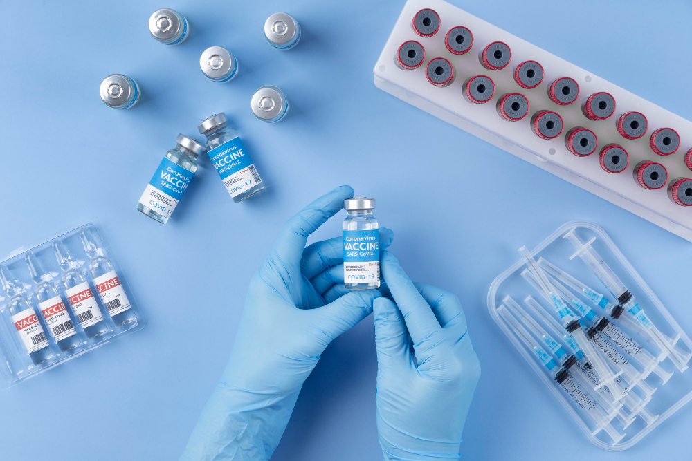 coronavirus arrangement with blood samples and vaccine