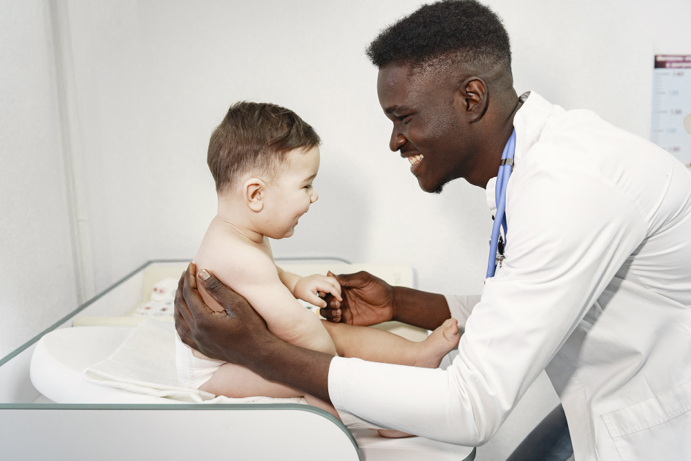 black doctor baby in diaper african with stethoscope