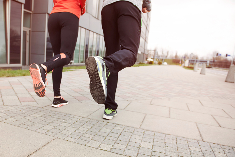 close up of running couple