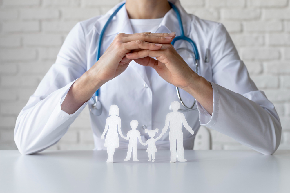 close up doctor and paper family