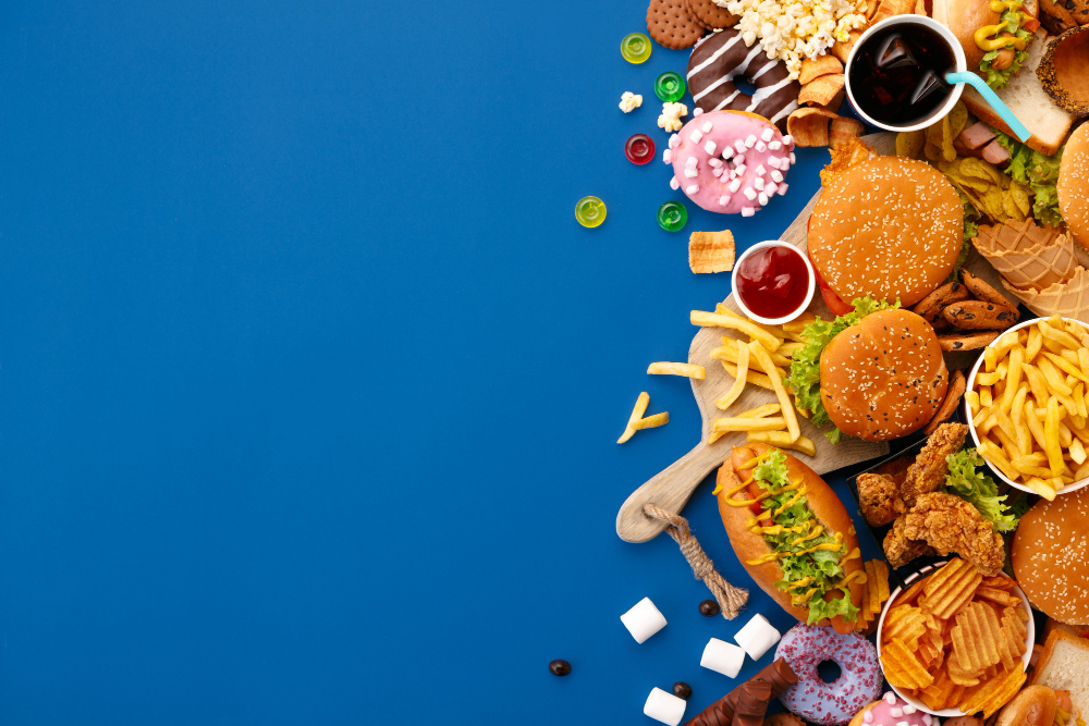 fast food dish on blue