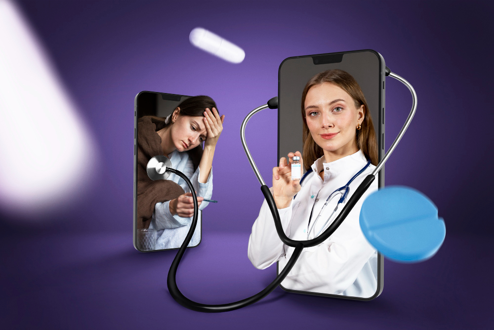 creative collage of telehealth consultation