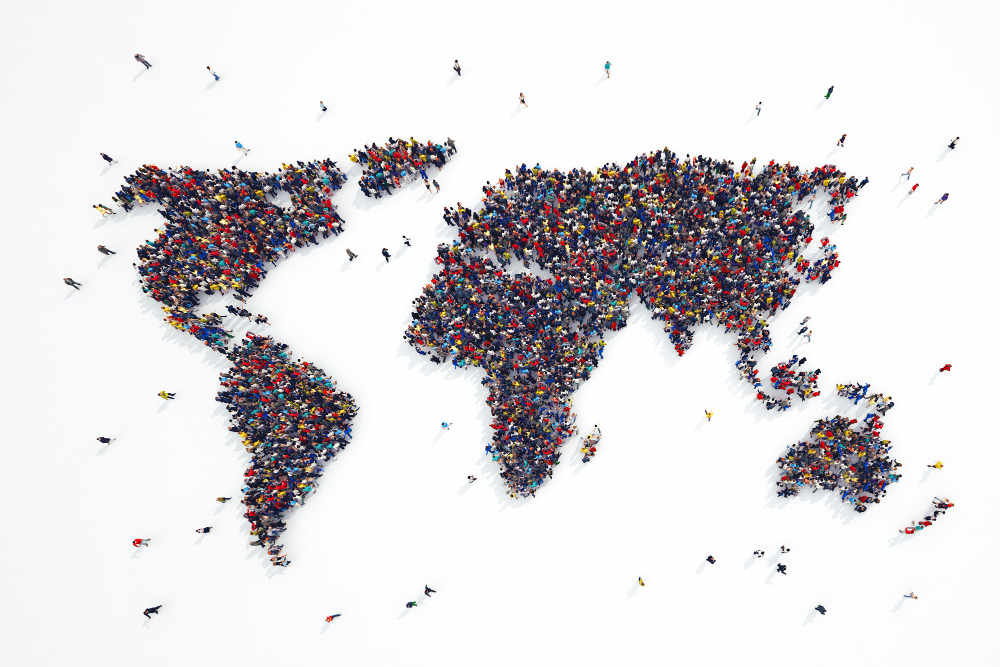 d rendering people forms world continents