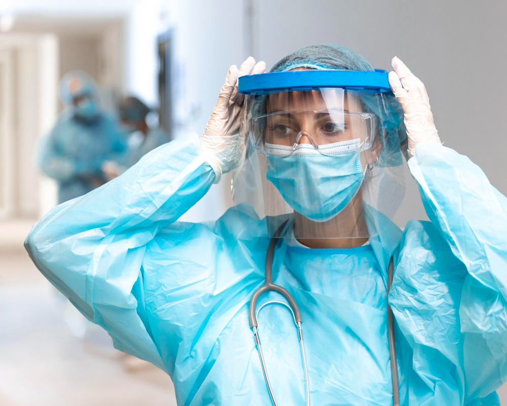 woman putting on protection wear