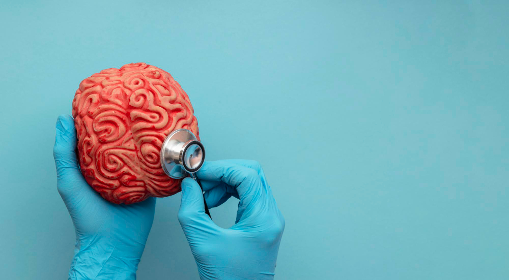 doctor using stethoscope analyse brain mental health concept