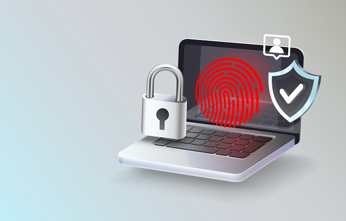 Laptop icon protection, business padlock, computer password key Vector