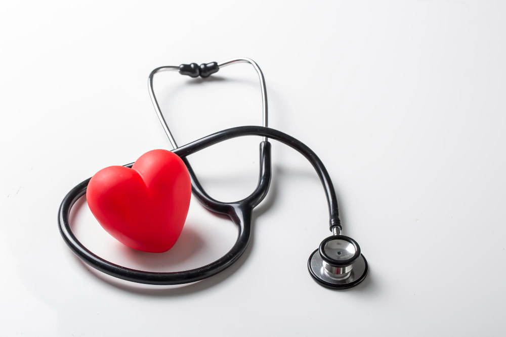 stethoscope white background with copy space top view