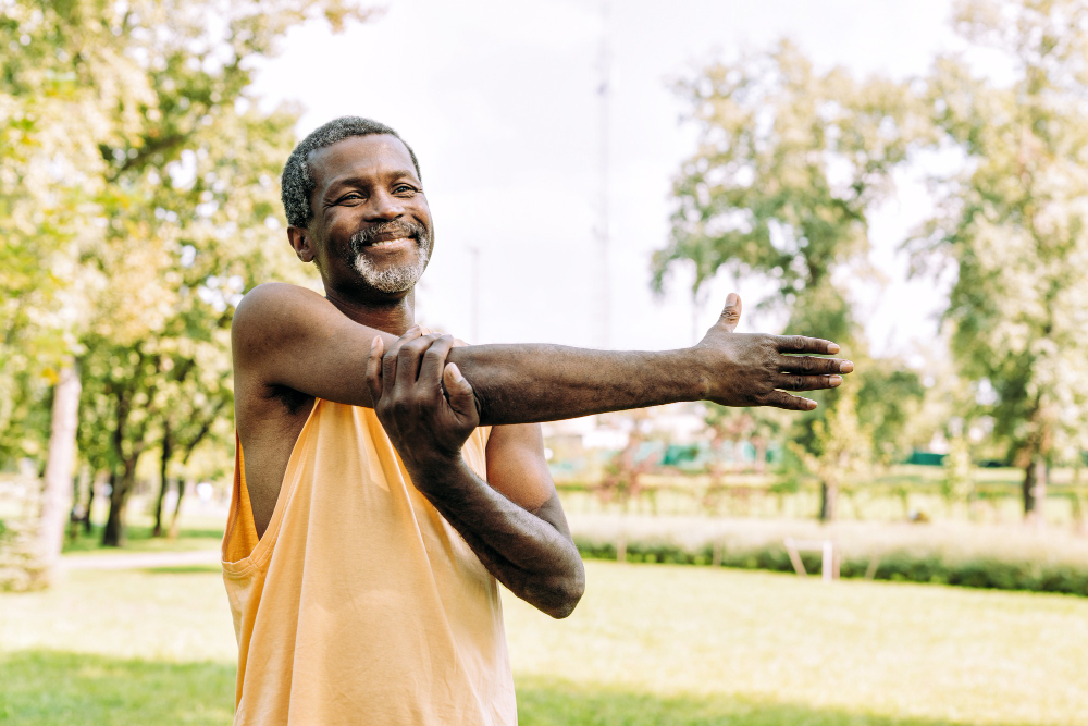 group senior friends training park lifestyle concepts about seniority third age