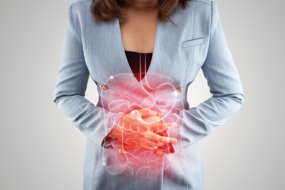 illustration internal organs is woman s body against gray