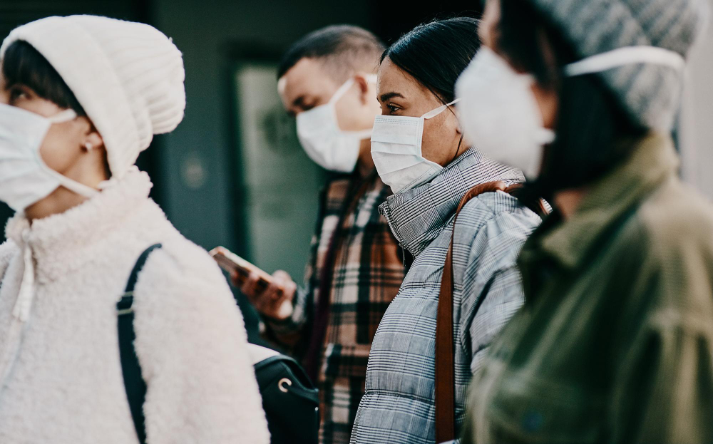 traveling people wearing face mask covid pandemic crowd public airport border with passport travel restrictions foreigners wearing protection prevent spread diseases abroad