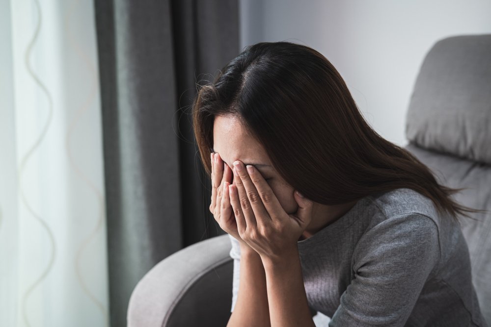 depressed sadness woman crying alone home