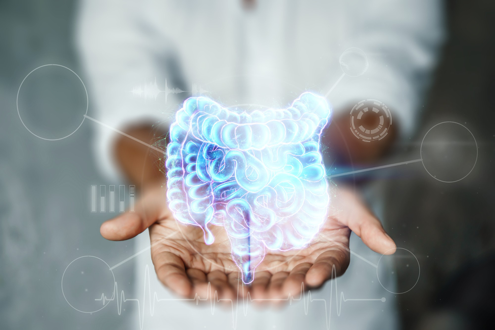 doctor holographic bowel scan projection with vital signs medical records