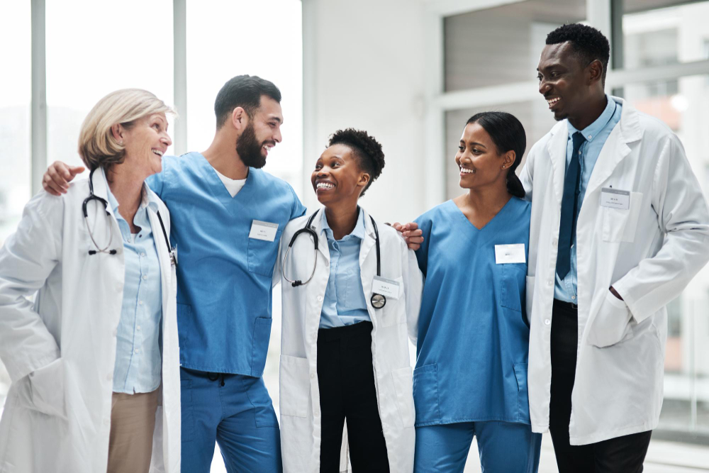 fostering excellence healthcare as dedicated team shot group medical practitioners standing together hospital