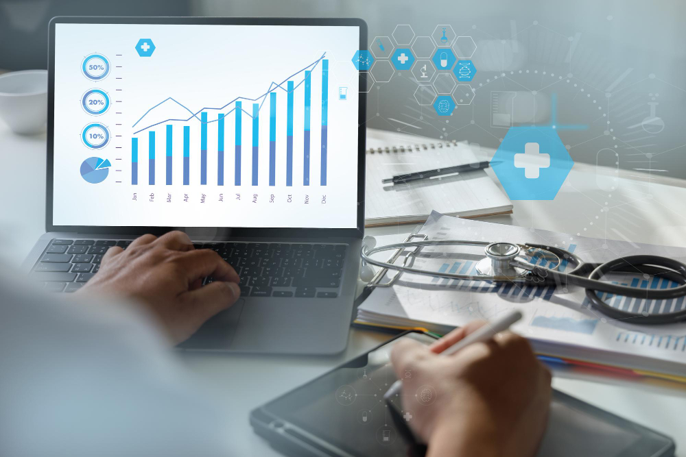 insurance healthcare doctor analyzing medical report medical hospital background