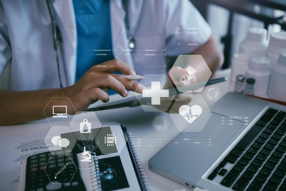 medical technology concepts medical students use tablet search information modern office