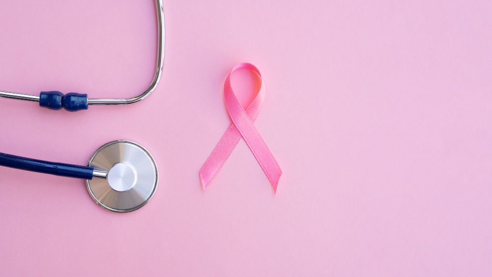 top view pink ribbon with stethoscope