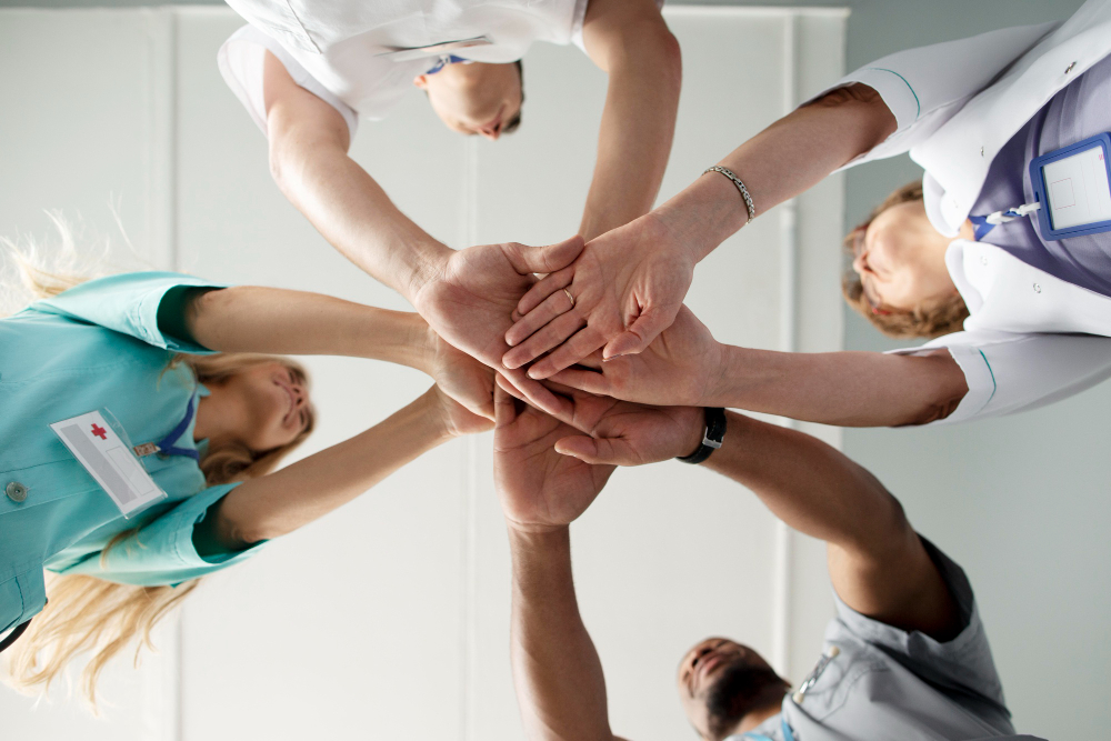 close up team health workers