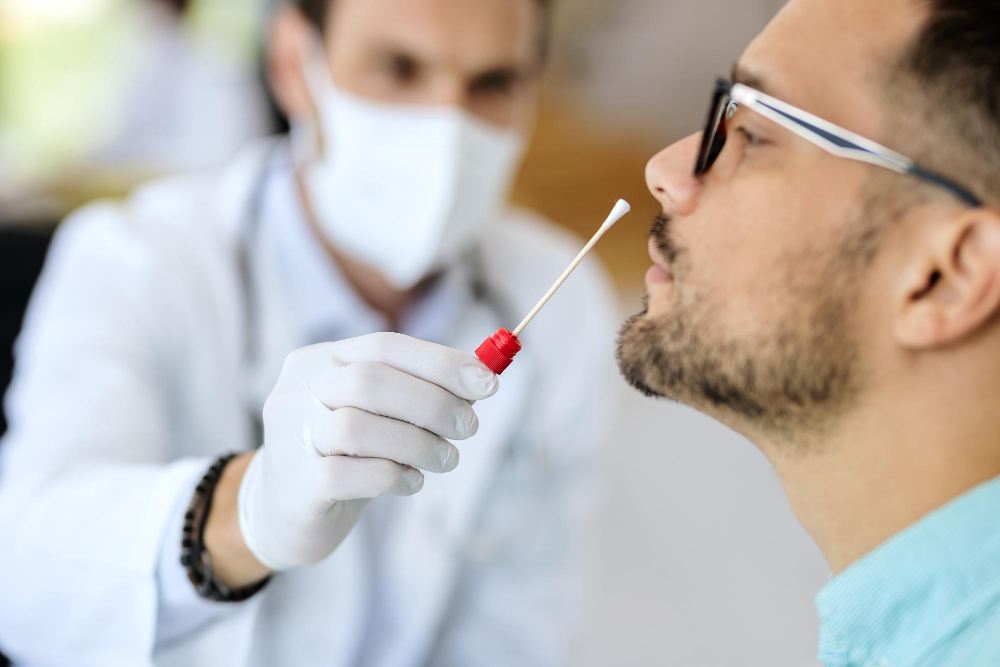 closeup man having pcr test medical clinic