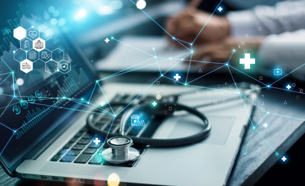 Healthcare business graph data and growth, Insurance Healthcare Doctor analyzing medical of business report and medical examination with network connection on laptop screen