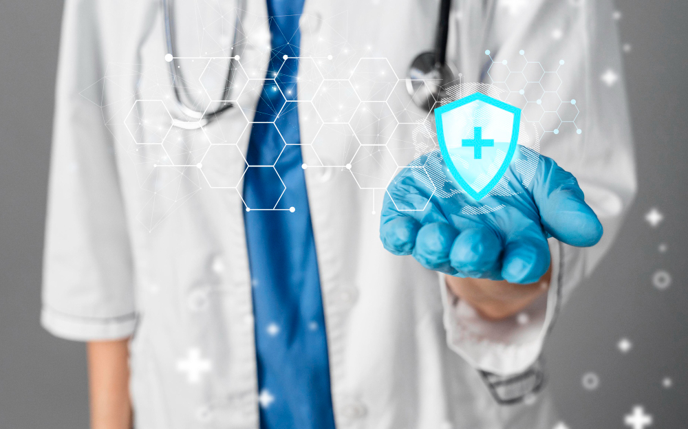 medical banner with doctor wearing glove
