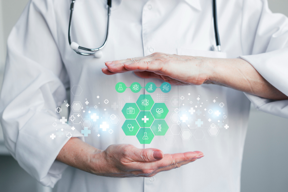 medical banner with doctor wearing coat