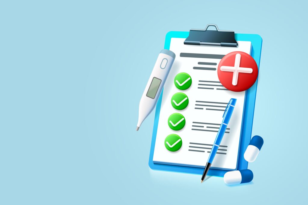 Medical clipboard communication, management service page, medical test Vector