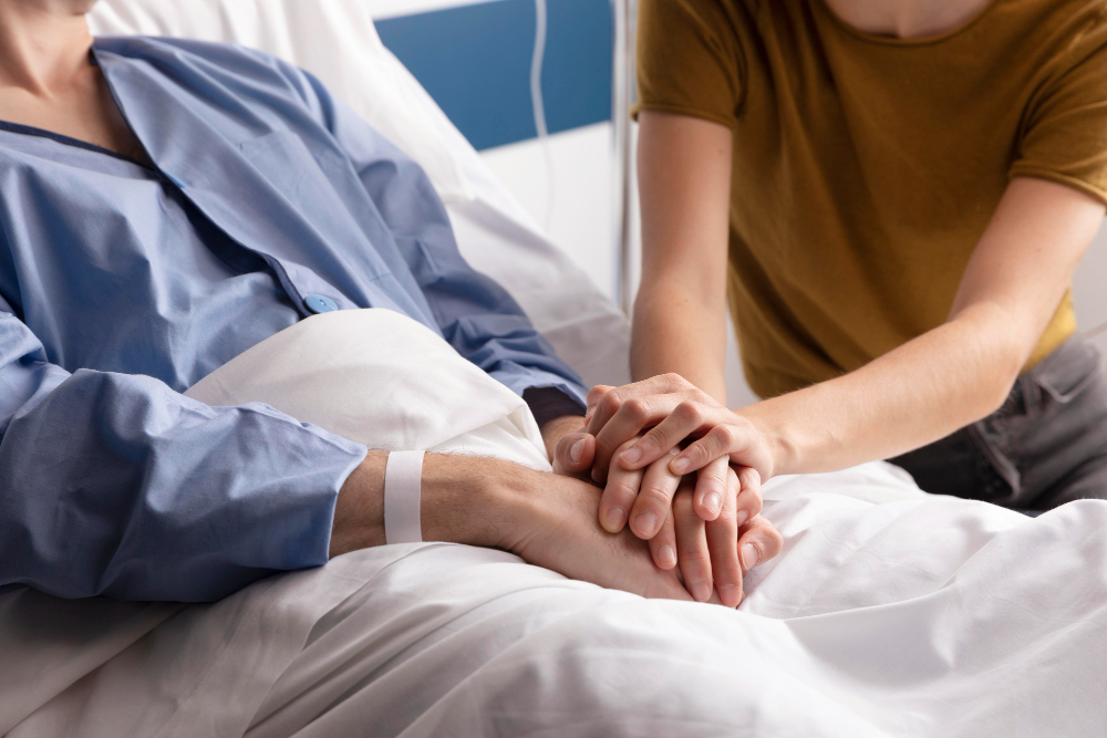 wife visiting her ill husband